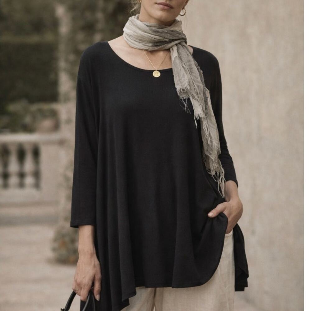 Bryn Walker Lora Tunic Black Lagenlook Oversized Asymmetrical Minimalist Size S